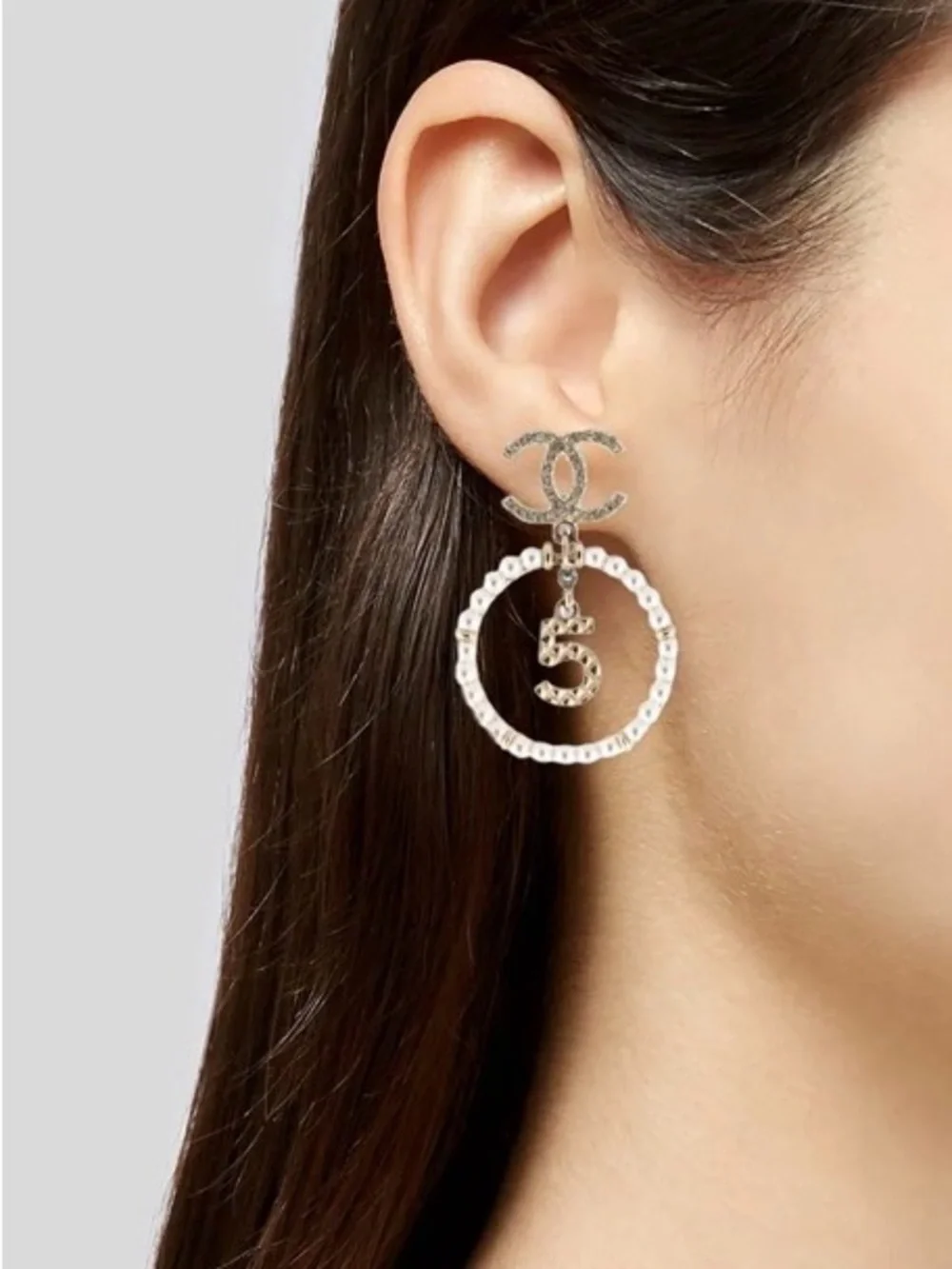 Chanel Crystal Pearl Chanel Charms CC Logo Drop Earrings in Gold W Box